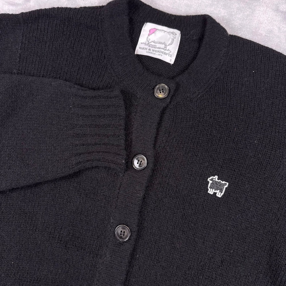 Warm & Wonderful Black‎ Sheep Cardigan Womens Small 100% Shetland Wool Black*